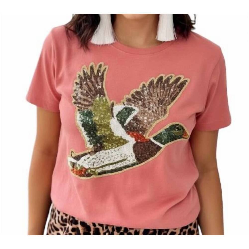 NEW LAT APPAREL sequin duck short sleeve tee in coral